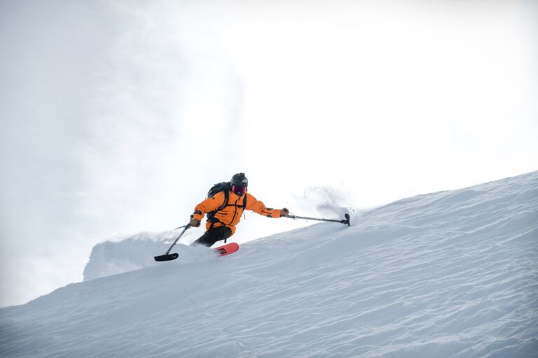 An athlete skiing