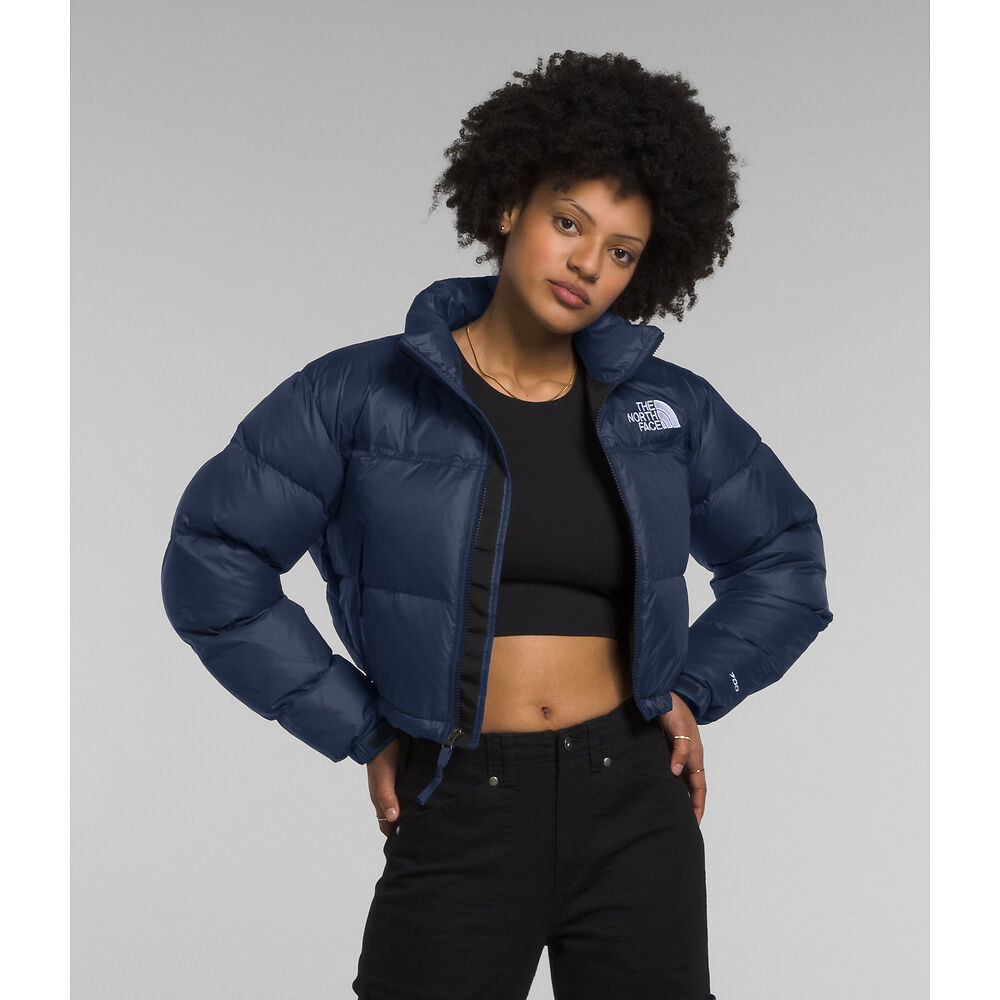 Navy Blue And Black North Face Puffer Women's Nuptse Short Jacket