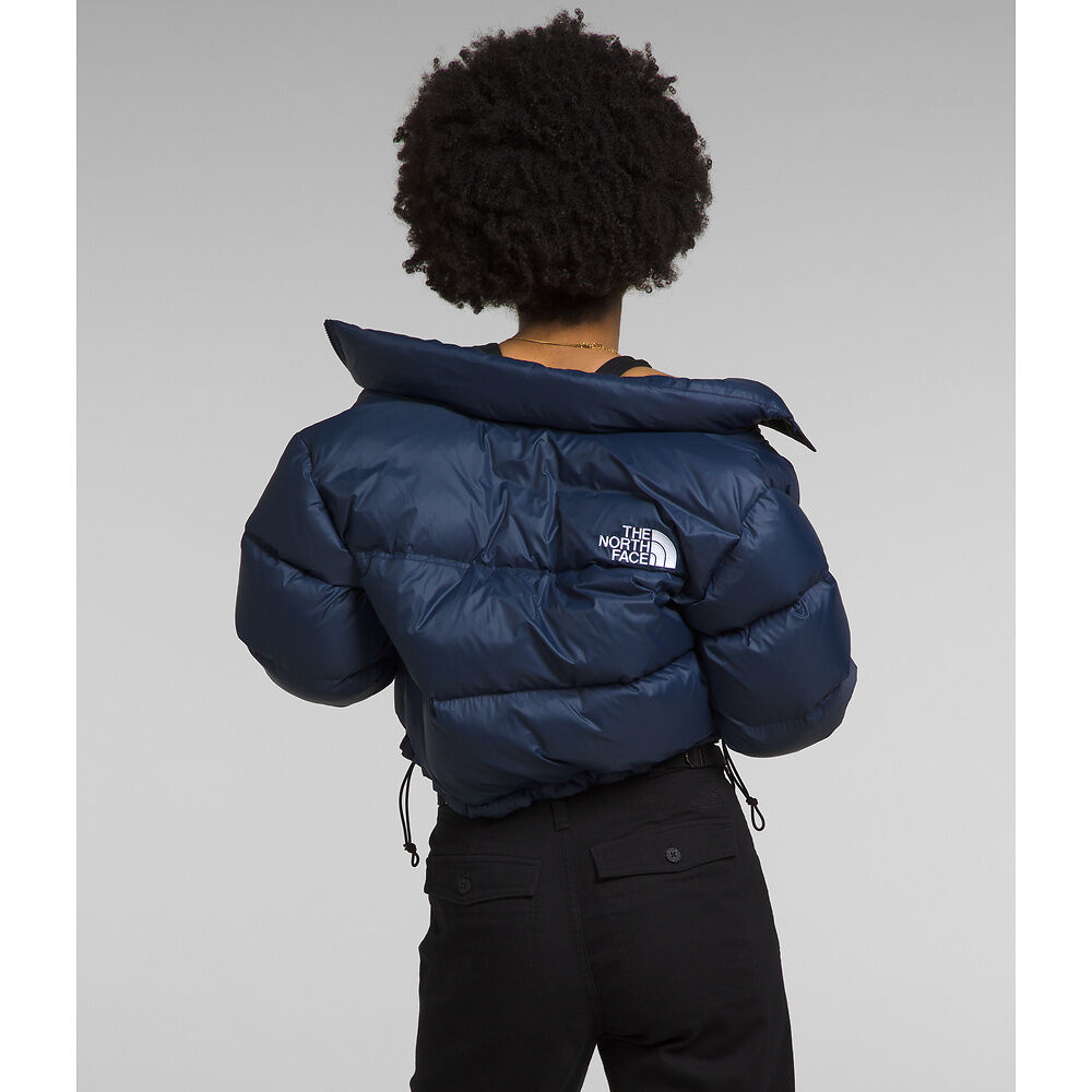 Blue Puffer Cropped Hooded Puffer Jacket Women's Womens